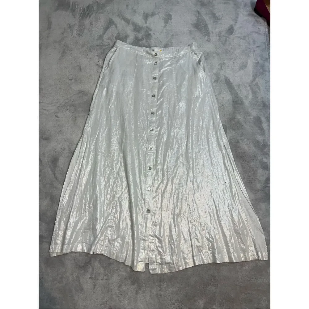 New! Shimmery Sparkly Silver Metallic Skirt MAXI LARGE - Picture 2 of 8